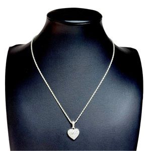 Carolee Crystal Encrusted Puffy Heart Love Silver Tone Necklace 16”